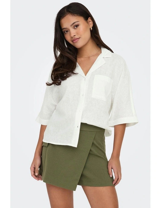 ONLY Tokyo Life Linen Blend Shirt in White