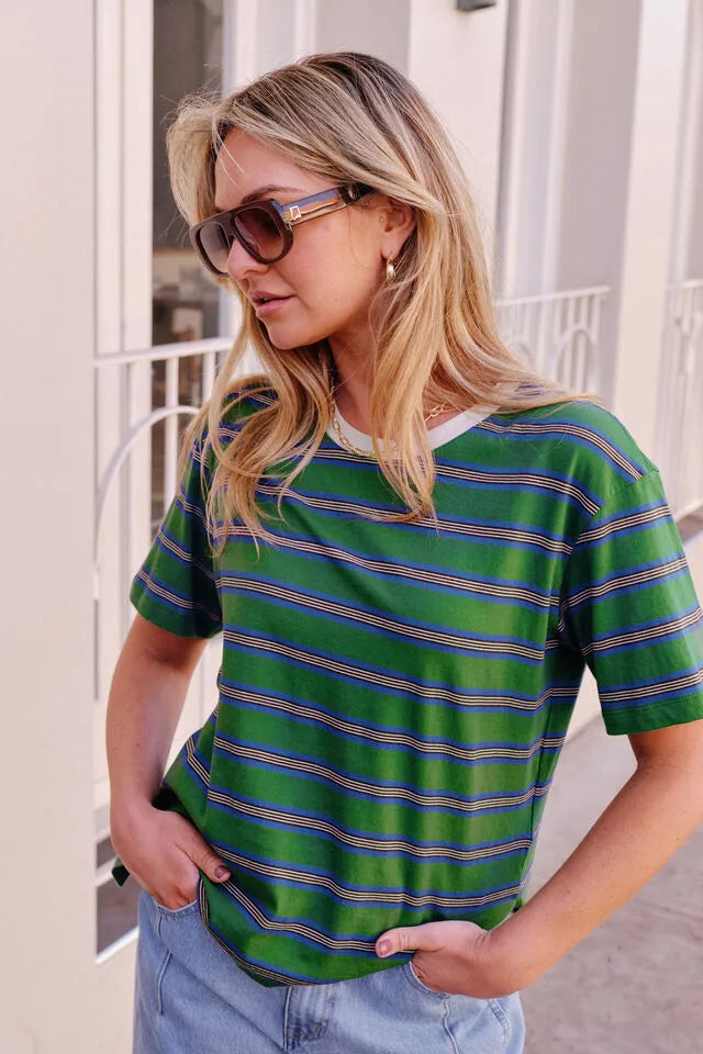 CERES - Stevie Slouchy Tee/basil/blue stripe