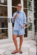 CERES - MILA SHORT/FRESH BLUE/RED MINI STRIPE
