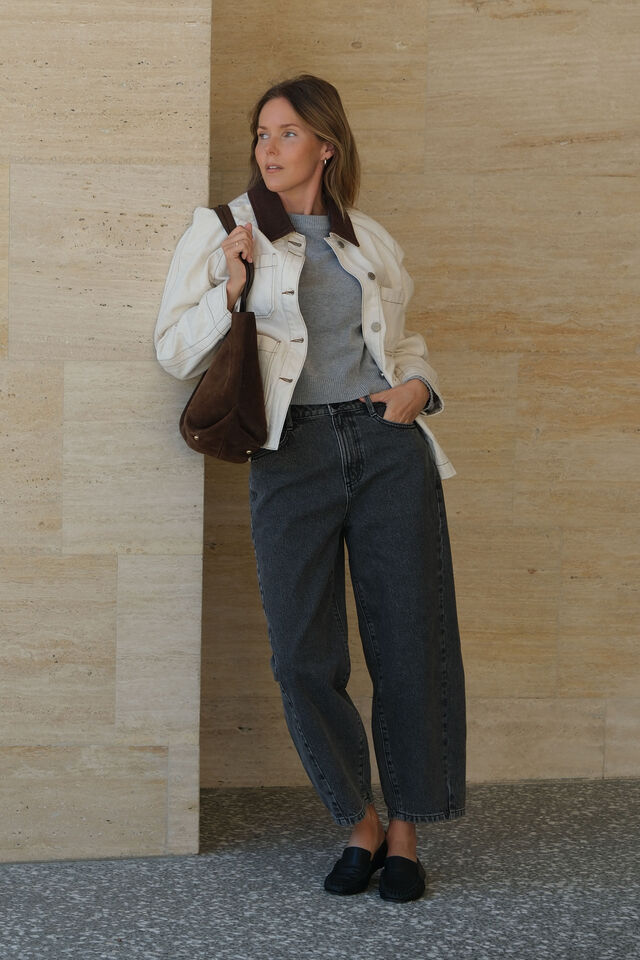 CERES LIFE Maggie Tapered Barrel Jean - faded black