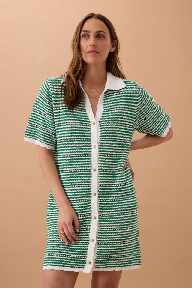 CERES Nala Stripe Knit Mini Dress - Kelly Green Stripe