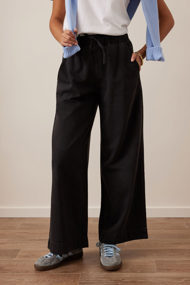 CERES Andie Wide Leg Drawstring Pant Washed Black