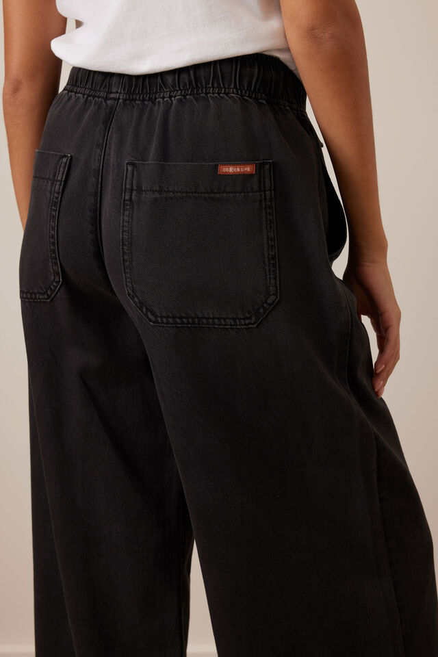 CERES Andie Wide Leg Drawstring Pant Washed Black