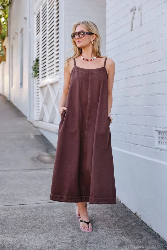 CERES - Remy Strappy Midi Dress Chocolate