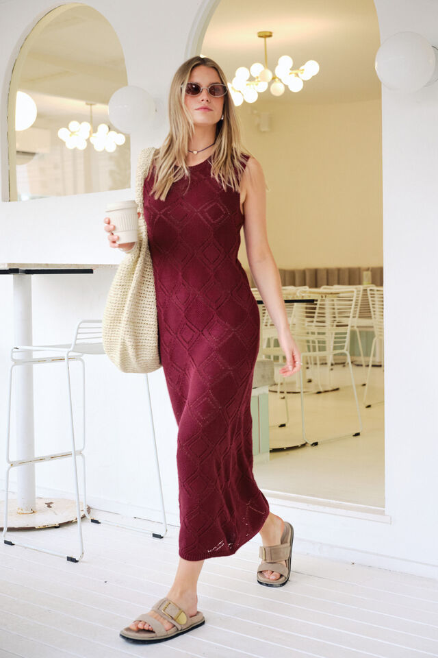 CERES Daisy Diamond Knit Midi Dress - Pomegranate