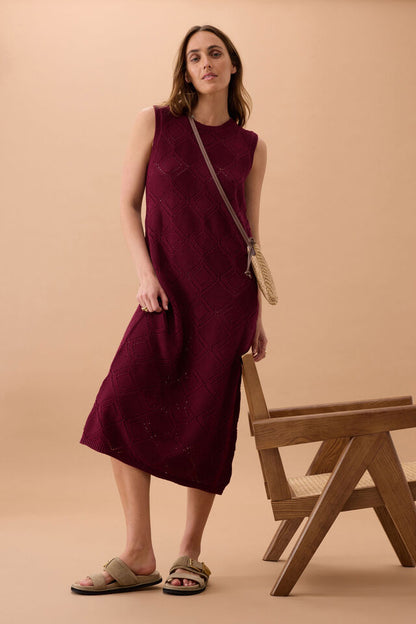 CERES Daisy Diamond Knit Midi Dress - Pomegranate