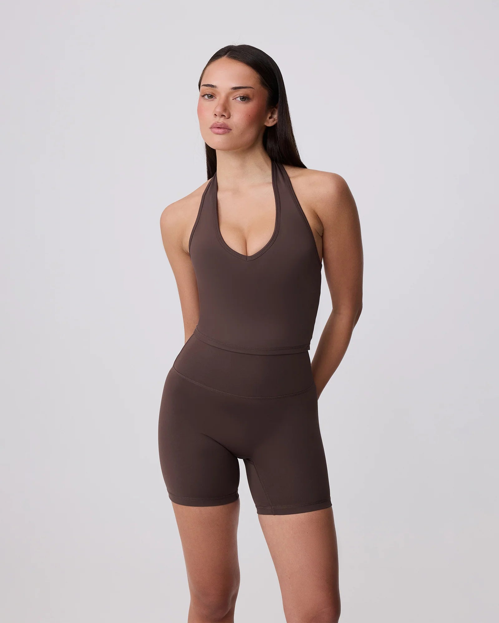 UPSTATE SPORT Contour+ Halter Neck Tank - Ground Coffee