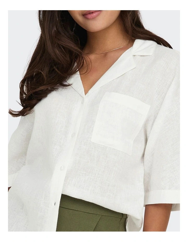 ONLY Tokyo Life Linen Blend Shirt in White