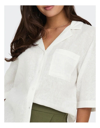 ONLY Tokyo Life Linen Blend Shirt in White