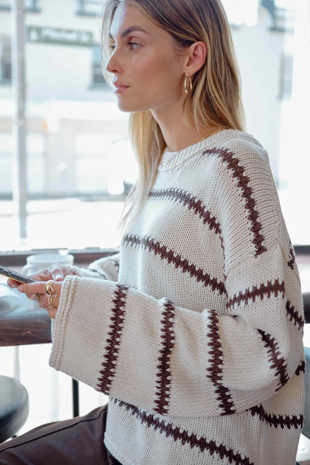 CERES - LILA OVERSIZED KNIT CREW/ECRU STRIPE