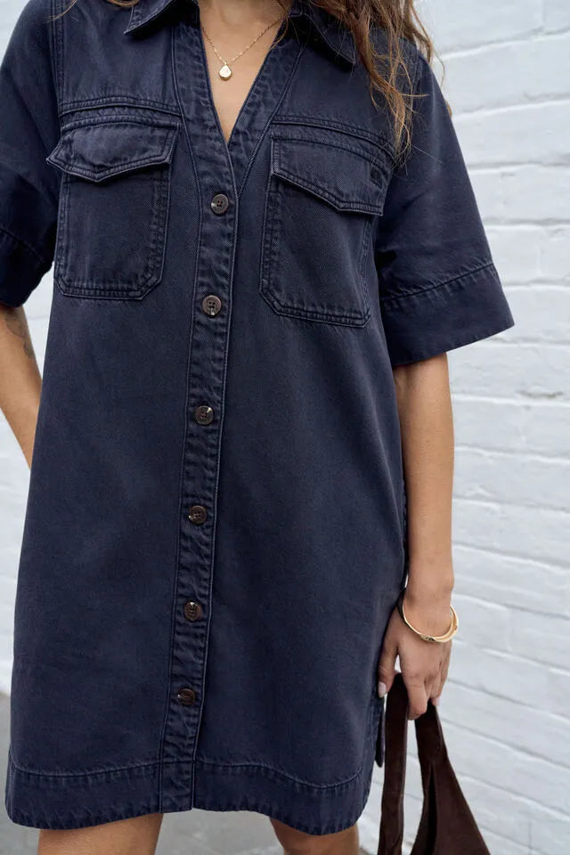 CERES - BONNIE RELAXED SHIRT DRESS/WASHED BLACK