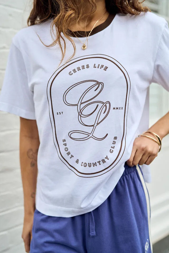 CERES - Stevie slouchy tee/white/choc sports logo