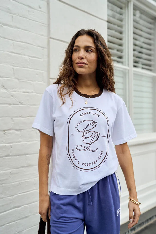 CERES - Stevie slouchy tee/white/choc sports logo