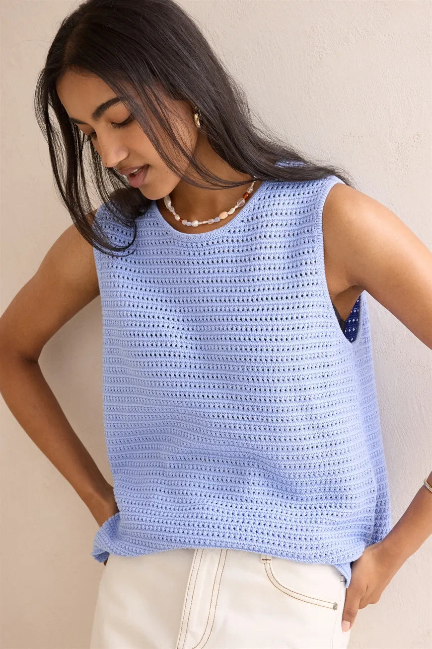 CERES - MARGOT MESH KNIT TANK/SKY BLUE