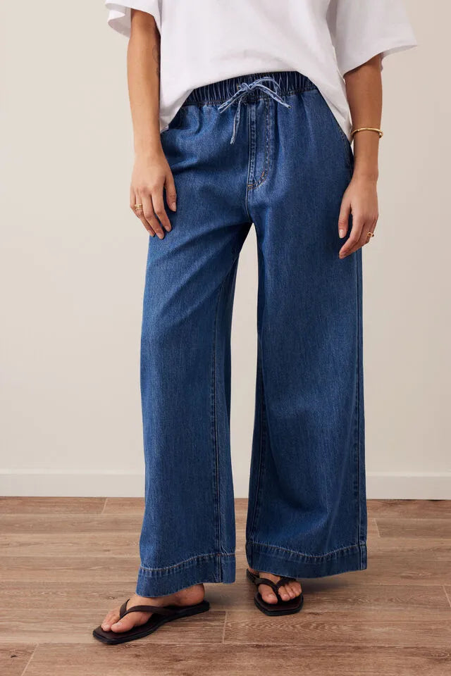 CERES - ANDIE WIDE LEG DRAWSTRING PANT/FRESH INDIGO