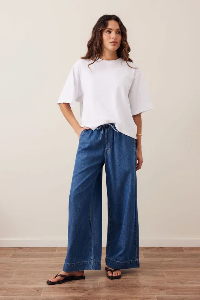 CERES - ANDIE WIDE LEG DRAWSTRING PANT/FRESH INDIGO