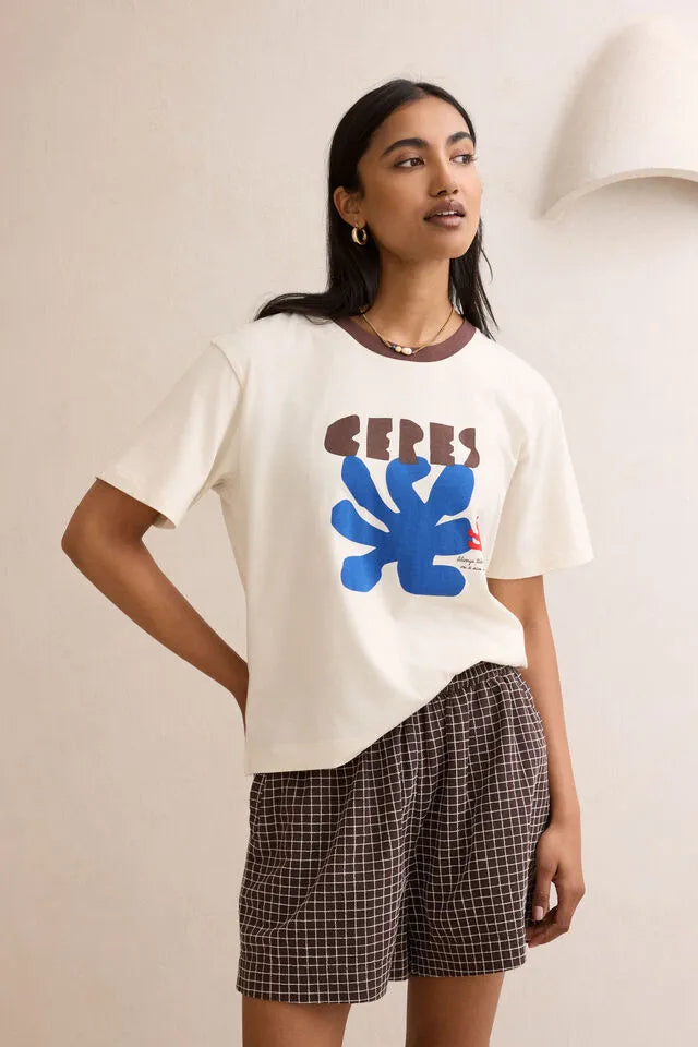 CERES - STEVIE SLOUCHY TEE/BUFF/CERES SUNNY AFTERNOON