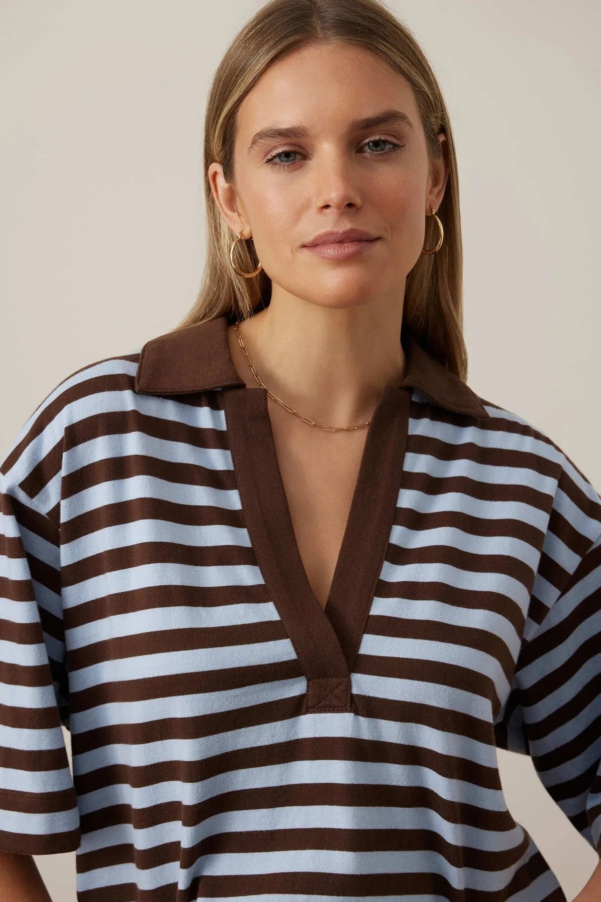 CERES - ARLIE SHORT SLEEVE RUGBY/CHOC/CHALK STRIPE