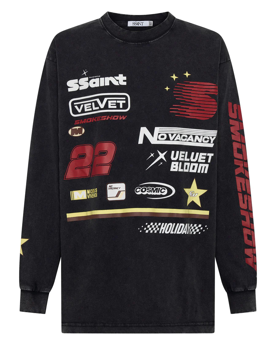 SŚAINT Signature Icon Moto Tee Black Acid Wash