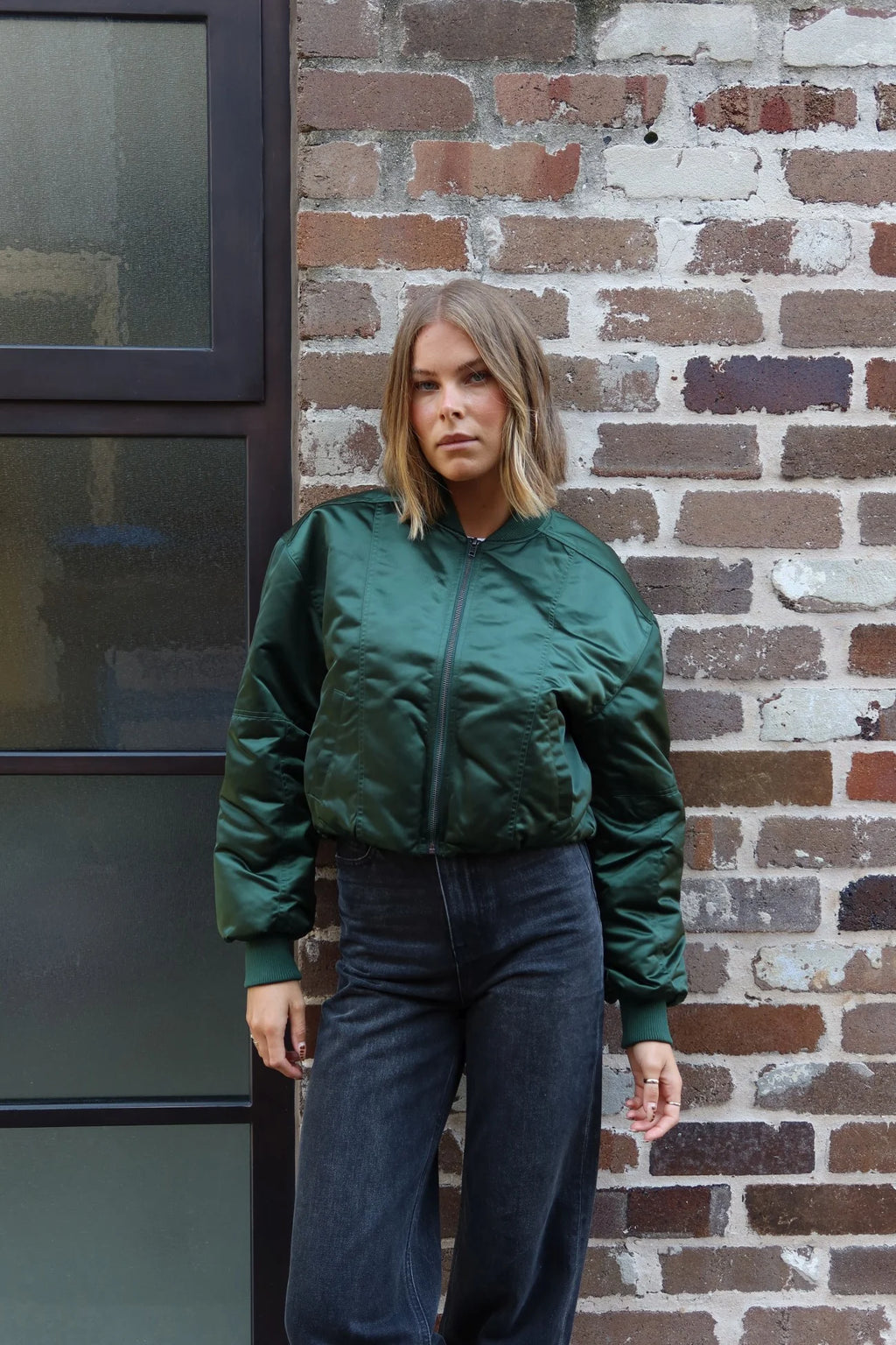 RAEF Eva Cropped Bomber - Dark Kelp