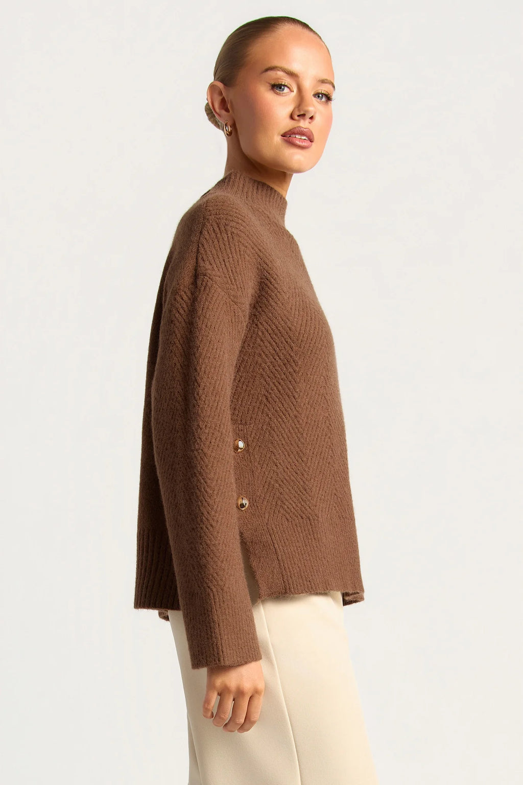 STYLE STATE -  Relaxed Knit Jumper With Side Gold buttons