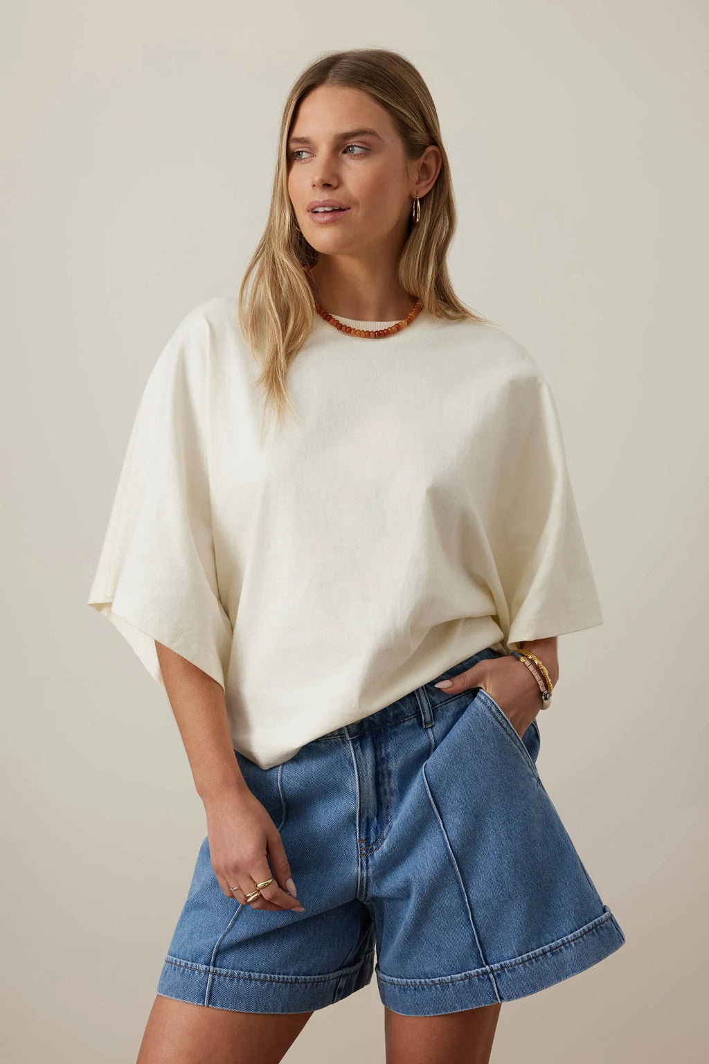 CERES - LUCY RELAXED SLEEVE TEE/MILK