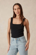 CERES - Zaeli Contour Rib Square Neck Tank/BLACK