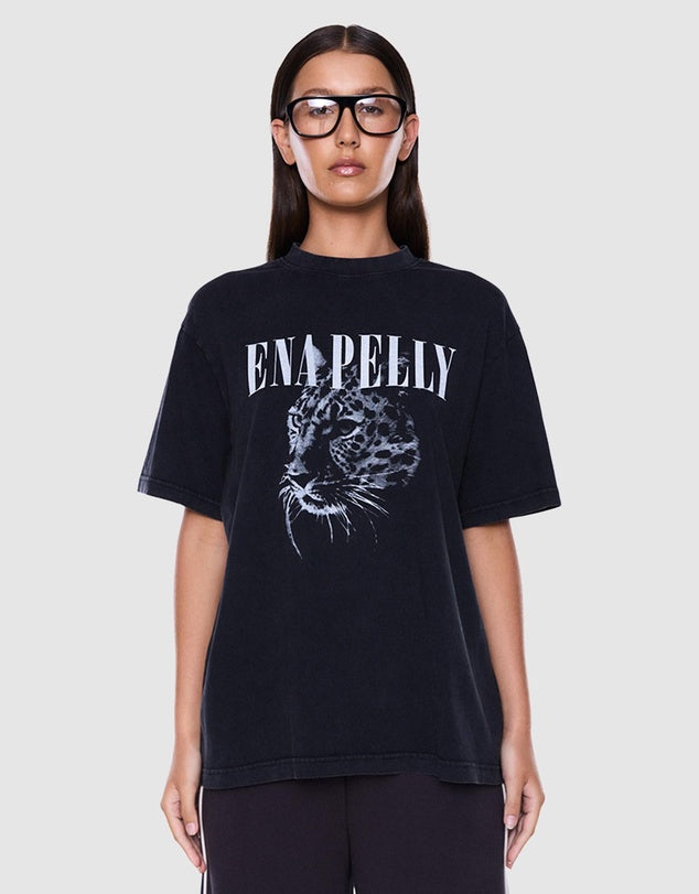 ENA PELLY - Ivy relaxed Tee - Vintage Black & EP Cheetah