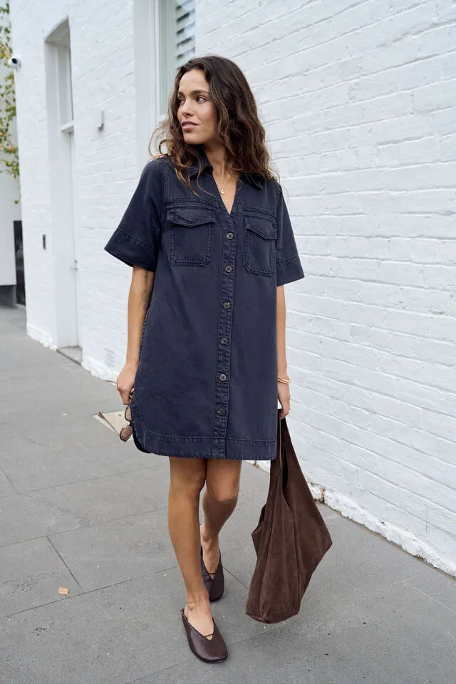 CERES - BONNIE RELAXED SHIRT DRESS/WASHED BLACK